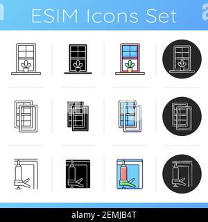 Windows, doors replacement service icons set Stock Vector