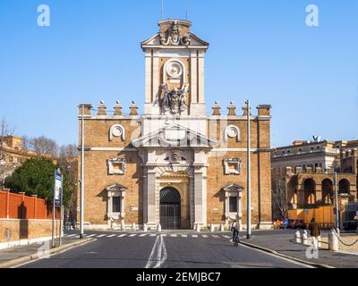 The internal facade of Porta Pia a gate in the Aurelian Walls of Rome. It was built by order of Pope Pius IV (hence the name)  and designed by Michelangelo  in replacement for Porta Nomentana situated several hundred meters southwards - Rome, Italy Stock Photo