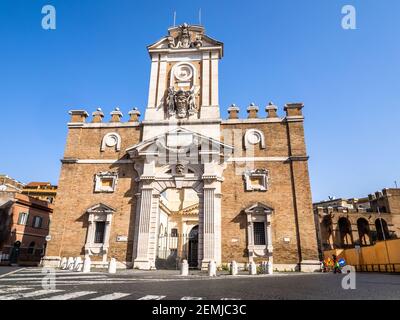 The internal facade of Porta Pia a gate in the Aurelian Walls of Rome. It was built by order of Pope Pius IV (hence the name)  and designed by Michelangelo  in replacement for Porta Nomentana situated several hundred meters southwards - Rome, Italy Stock Photo