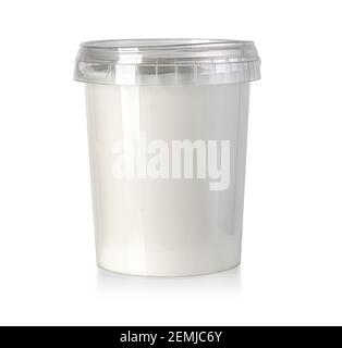 yogurt in a plastic jar with a lid isolated on white with clipping path Stock Photo