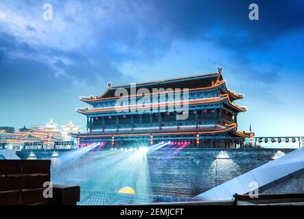 Yongning Gate Arrow Tower, Ming Dynasty City Wall, Xi'an, China. Stock Photo