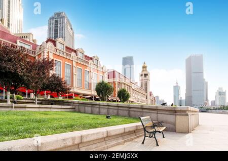 City square and historic buildings, Tianjin, China. Stock Photo