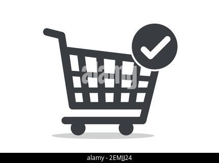 Shopping cart with check mark and Price text icon. Stock Vector