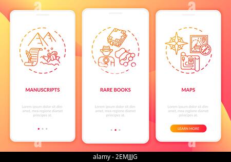 Archive collections onboarding mobile app page screen with concepts Stock Vector