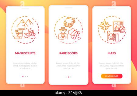 Archive collections onboarding mobile app page screen with concepts Stock Vector