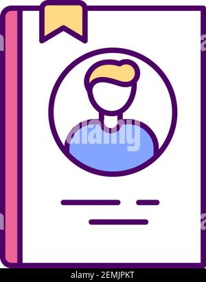 Book depicting a hero without a face RGB color icon Stock Vector