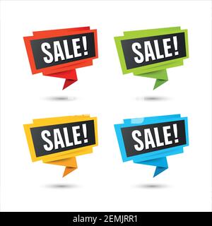 Sale labels. Vector web icons, composed in paper Origami style, isolated on white. Stock Vector