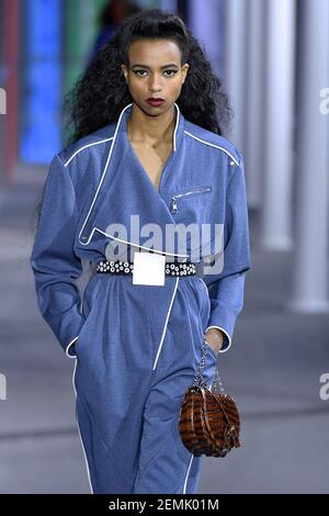 Carmen Amare walks on the runway during the Louis Vuitton Resort 2020  Collection Fashion Show at TWA Terminal in JFK Airport in New York, NY on  May 8, 2019. (Photo by Jonas