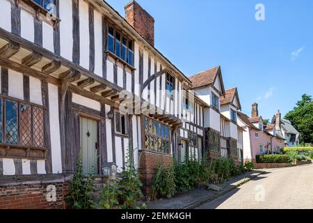 Half timbered buildings in the main street of the famous beautiful village of Kersey, Suffolk UK