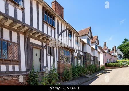 Half timbered buildings in the main street of the famous beautiful village of Kersey, Suffolk UK Stock Photo