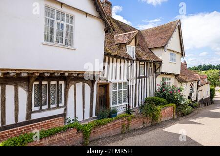 Lovely old half timbered and jettied houses in the famous pretty village of Kersey, Suffolk UK Stock Photo