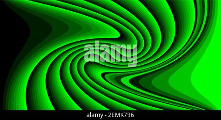 Abstract composition with black and green curved strips. Psychedelia art Stock Vector