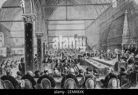 blois, audience de la haute cour de justice,dans la salle des etats, l'univers illustre,editeur michel levy 1870 Stock Photo