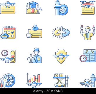Aviation RGB color icons set Stock Vector