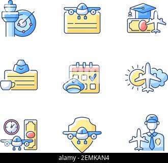 Aviation RGB color icons set Stock Vector