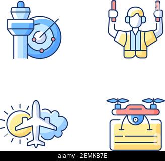 Flight dispatch RGB color icons set Stock Vector