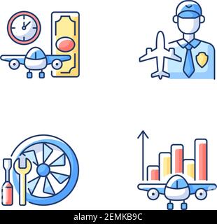 Aviation RGB color icons set Stock Vector