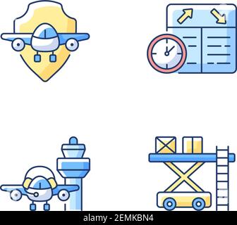 Civil aviation safety flights RGB color icons set Stock Vector
