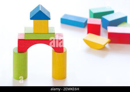 Colorful wooden building set for children Stock Photo