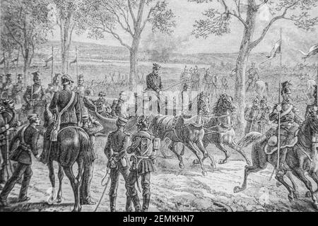 napoleon III se rendant aupres du roi guillaume le lendemain de sedan, 1861-1875 ,histoire de france par henri martin,editeur furne 1880 Stock Photo