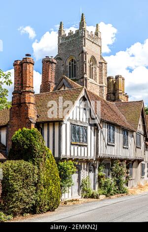 The Maltings, a late medieval timber framed hall house, in front of St Marys church in the village of Stoke by Nayland, Suffolk UK Stock Photo