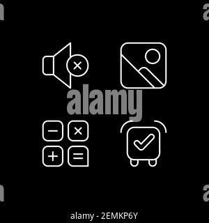 Smartphone interface white linear icons set for dark theme Stock Vector