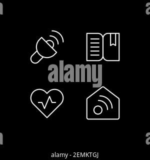 Mobile interface white linear icons set for dark theme Stock Vector