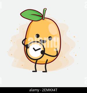 Vector Illustration of Kumquat Fruit Character with cute face, simple hands and leg line art on Isolated Background. Flat cartoon doodle style. Stock Vector