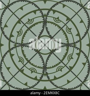 Seamless vector pattern with circles on grey background. Green wallpaper abstract mosaic design. Stock Vector