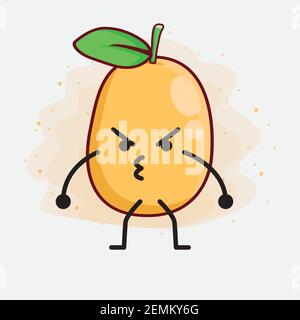 Vector Illustration of Kumquat Fruit Character with cute face, simple hands and leg line art on Isolated Background. Flat cartoon doodle style. Stock Vector