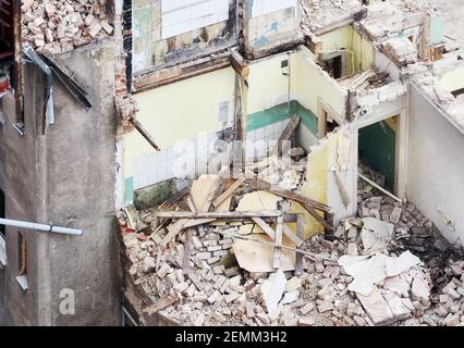 High angle view of a destroyed building. Stock Photo