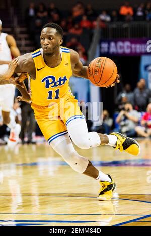 Charlotte, North Carolina, USA. 12th Mar 2019. Pittsburgh Panthers guard  Sidy N'Dir (11) during the ACC College Basketball Tournament game between  the Pittsburgh Panthers and the Boston College Eagles at the Spectrum