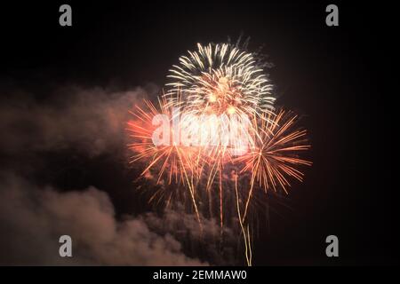 fireworks explosive on dark sky in night Stock Photo