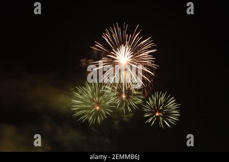 fireworks explosive on dark sky in night Stock Photo