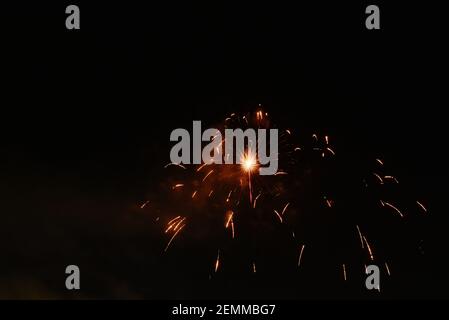 fireworks explosive on dark sky in night Stock Photo