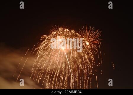 fireworks explosive on dark sky in night Stock Photo
