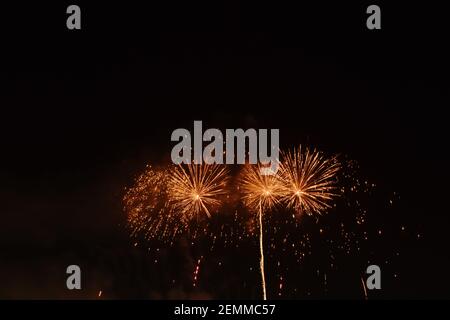 fireworks explosive on dark sky in night Stock Photo