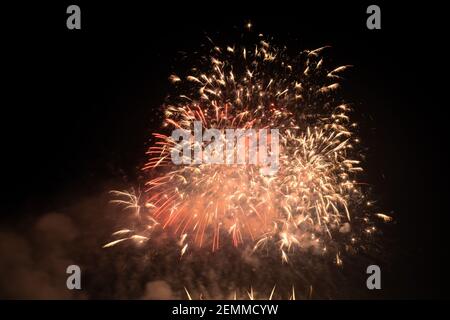 fireworks explosive on dark sky in night Stock Photo
