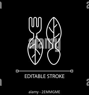 Vegan cutlery white linear icon for dark theme Stock Vector