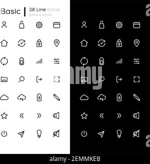 Basic linear icons set for dark and light mode Stock Vector