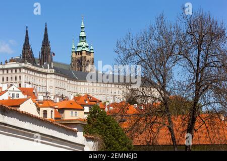 View of the south side of Prague Castle above the roofs of the Mala Strana Prague district presidential seat Stock Photo