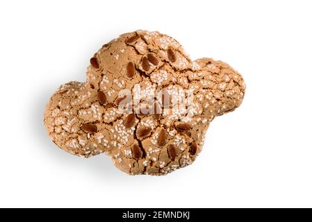 Top view of Colomba Pasquale, the traditional Italian Easter dove with glazed sugar and almonds on top isolated on white ,flat lay Stock Photo