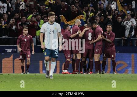 Venezuela s players celebrate goal during International Adidas Cup match between Argentina and Venezuela at Wanda Metropolitano Stadium. Final score Argentina 1 Venezuela 3 Photo by Legan P. Mace SOPA...