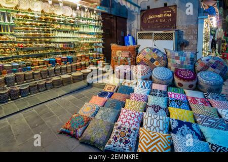 The traditional Arab style bazaar at Dubai Old Souq, DUBAI United Arab Emirates. Stock Photo