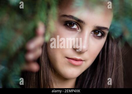 Close-up portrait of beautiful teen brunette girl Stock Photo