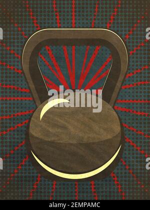 Abstract fitness themed retro design, kettlebell paper textured ...