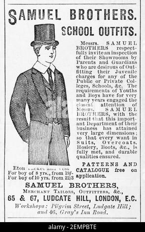 Old Victorian magazine newsprint school uniform / kids clothing advert ...