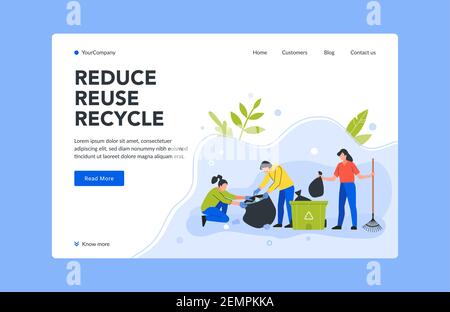 Reduce reuse and recycle trash landing page. Protecting environment ...