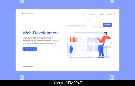 Web development, man coding and write script Stock Vector