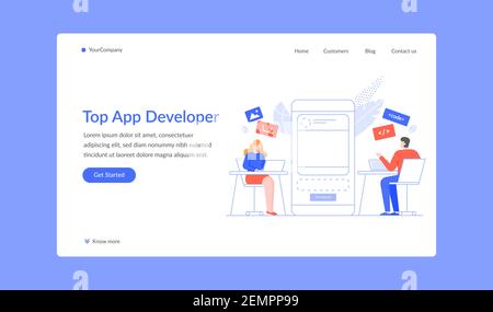 Top app developer work or write script landing page Stock Vector